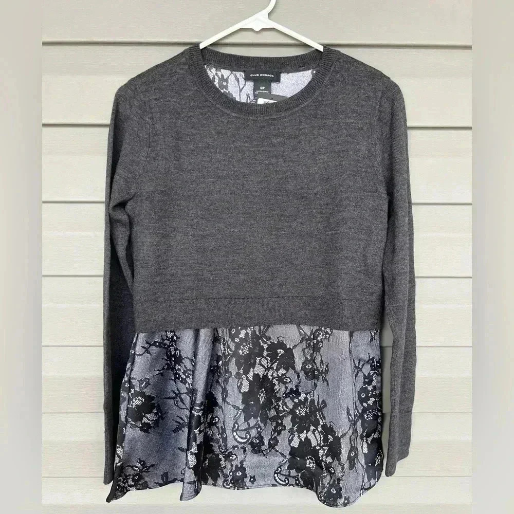 Club Monaco Claribel Sweater Black-Gray 100% Merino Wool Sz S